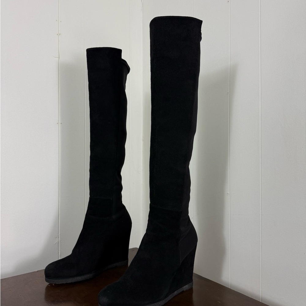 Stuart Weitzman Black Over the Knee Wedge Boots